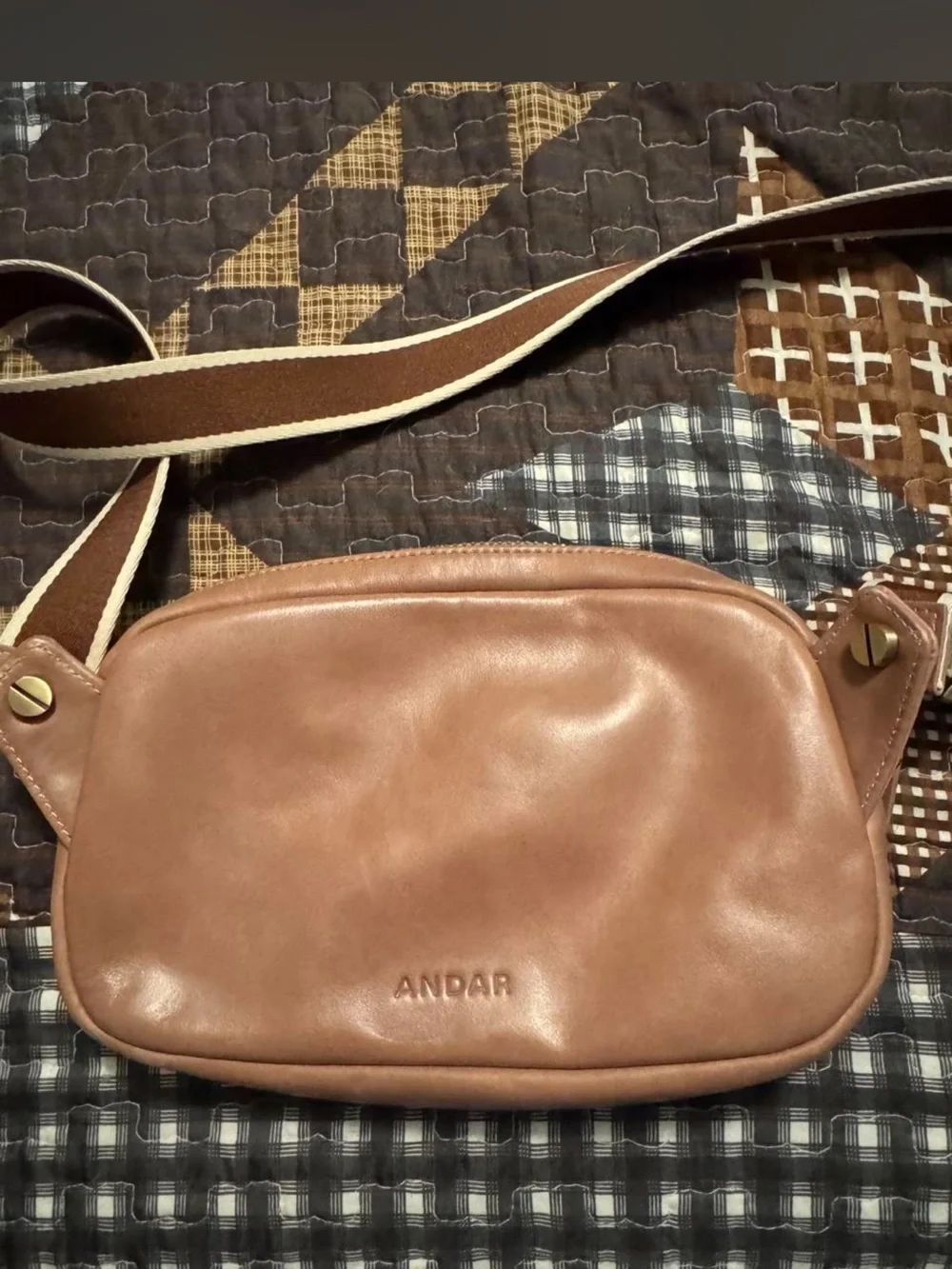 Women's Leather Hobo Crossbody Bag in Brown with Stripe Strap